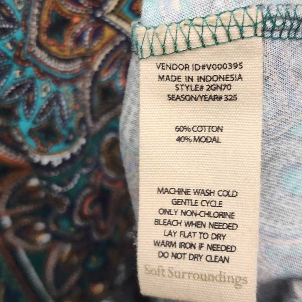 Soft Surroundings Cotton Modal Paisley Boho Swing Maxi Dress XS Small 3/4 Sleeve - Picture 9 of 10